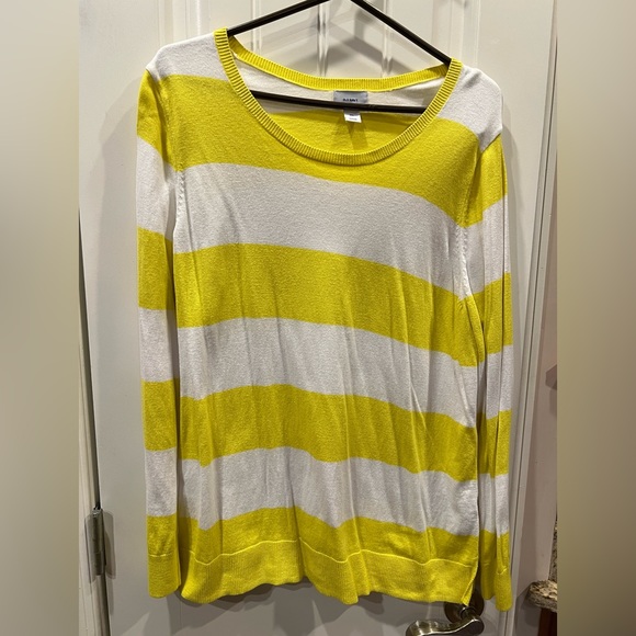 Old Navy Sweaters - Old Navy Yellow White Striped Sweater Sz X…